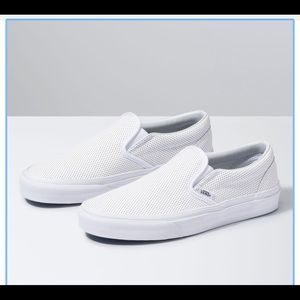 White leather slip on vans